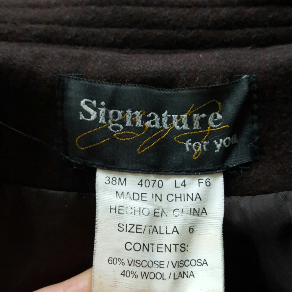 Signature Brown Wool Blend Pea Coat Size 6 - Picture 10 of 10